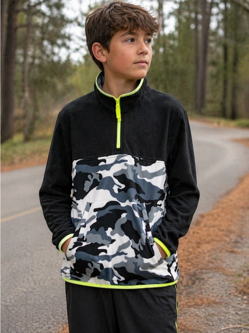 Wonder Nation Boys' Camo Fleece 1/4 Zip Pullover Jacket Size 10-12
